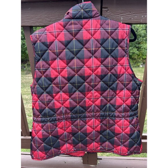 St. John's Bay Woman Plus Size 1X Full Zip Puffer Vest Black Red Tartan - Picture 2 of 7